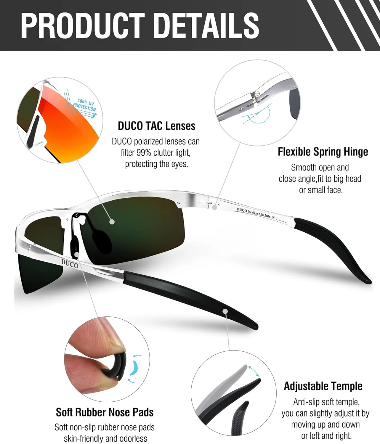 DUCO Mens Sports Polarized Sunglasses UV Protection Sunglasses for Men 8177s