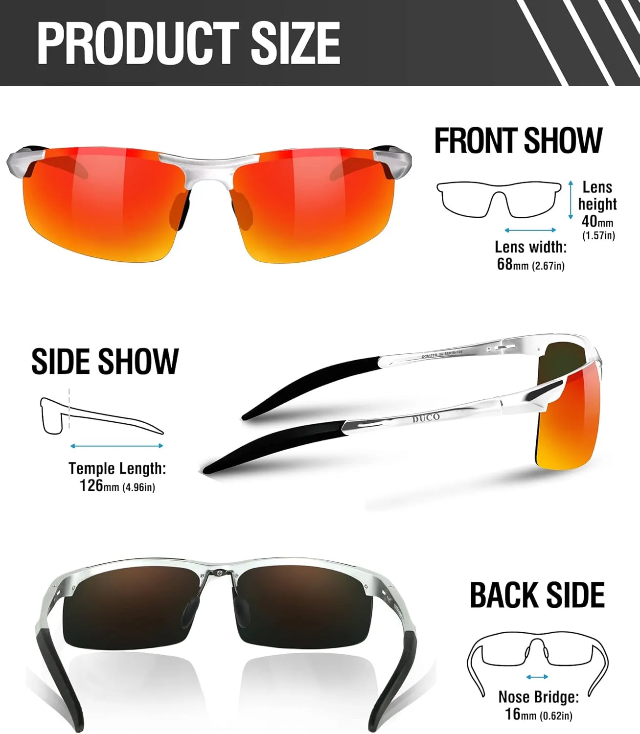 DUCO Mens Sports Polarized Sunglasses UV Protection Sunglasses for Men 8177s