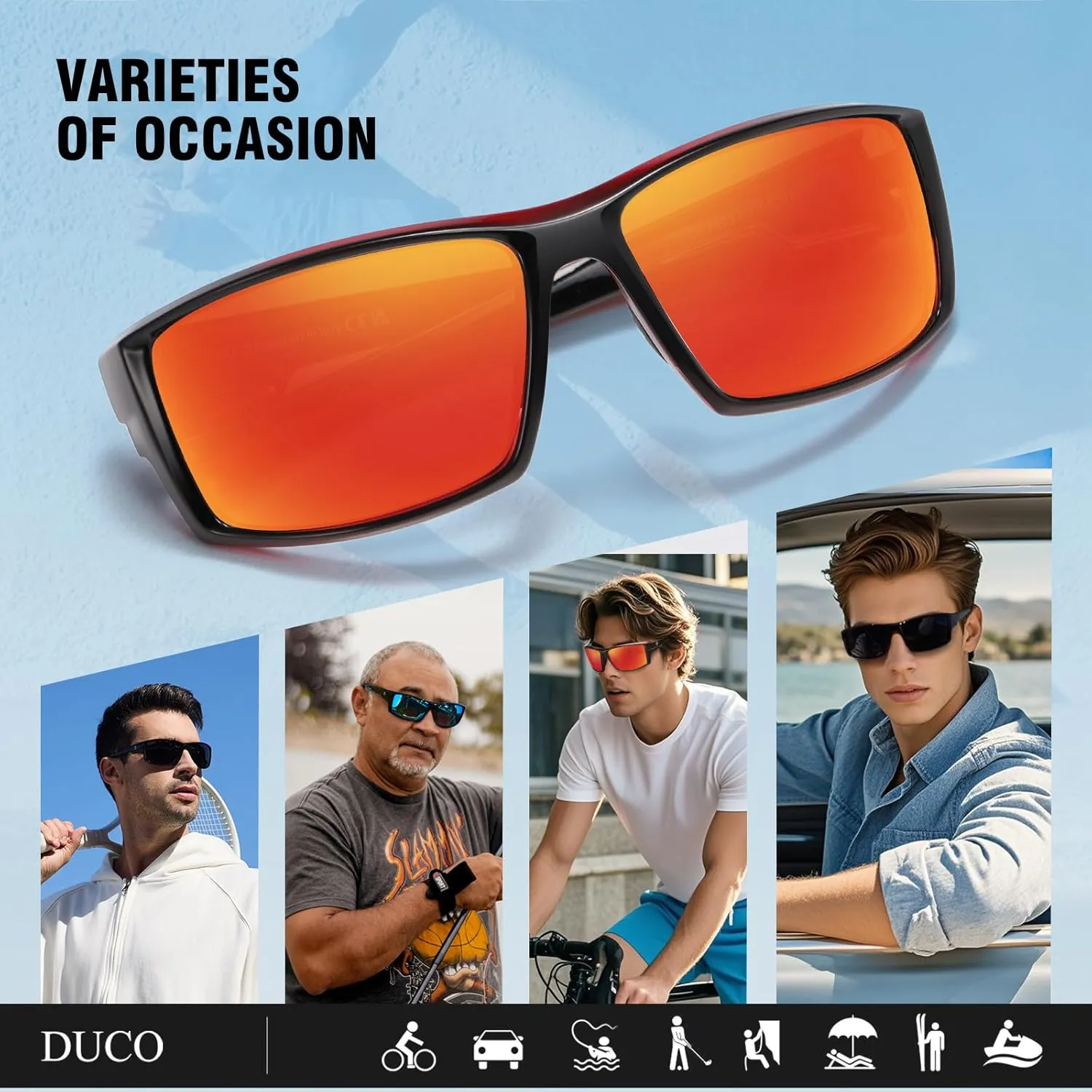 DUCO Polarized Sports Sunglasses for Men Women UV400 Protection Lightweight Frame for Fishing Driving Running F103