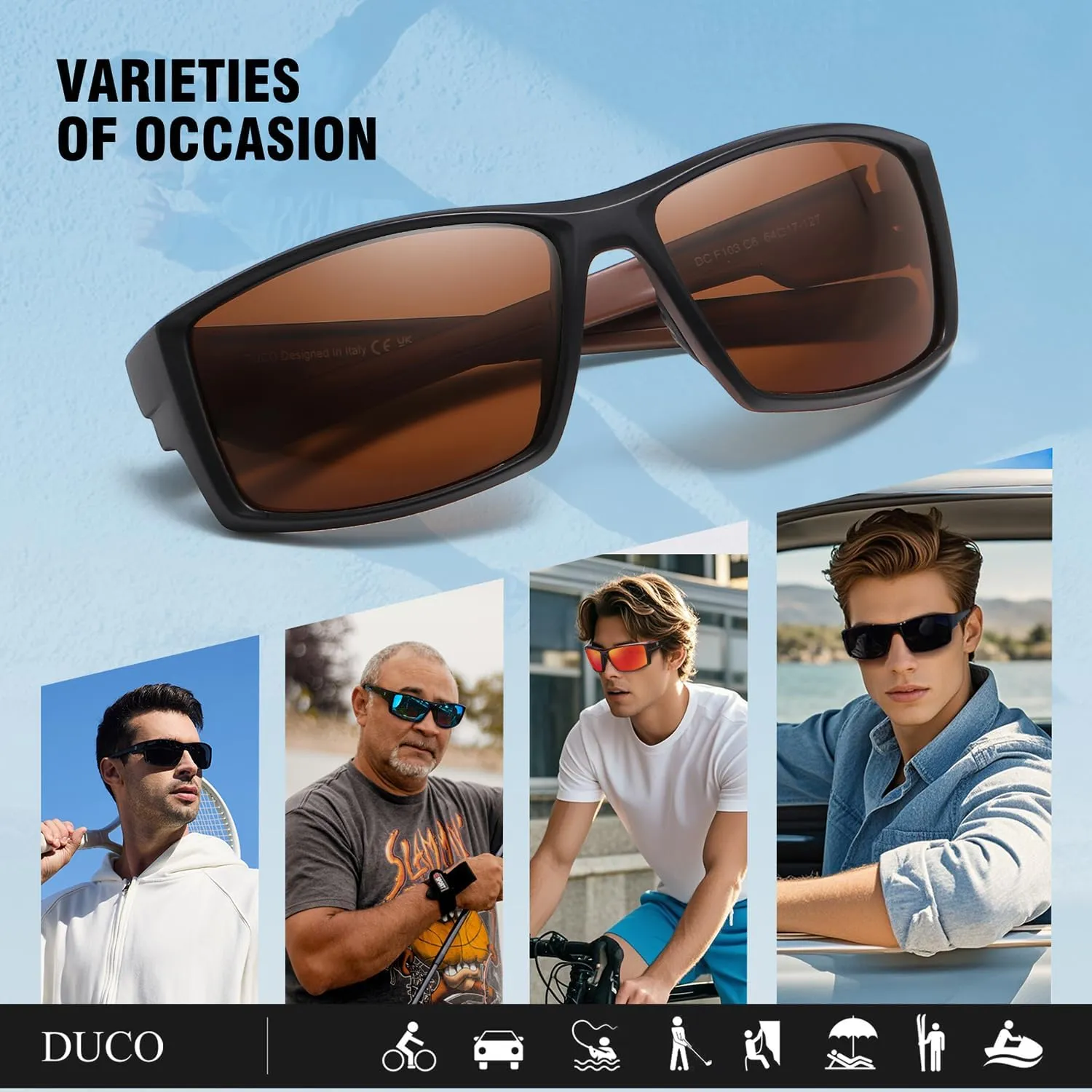 DUCO Polarized Sports Sunglasses for Men Women UV400 Protection Lightweight Frame for Fishing Driving Running F103