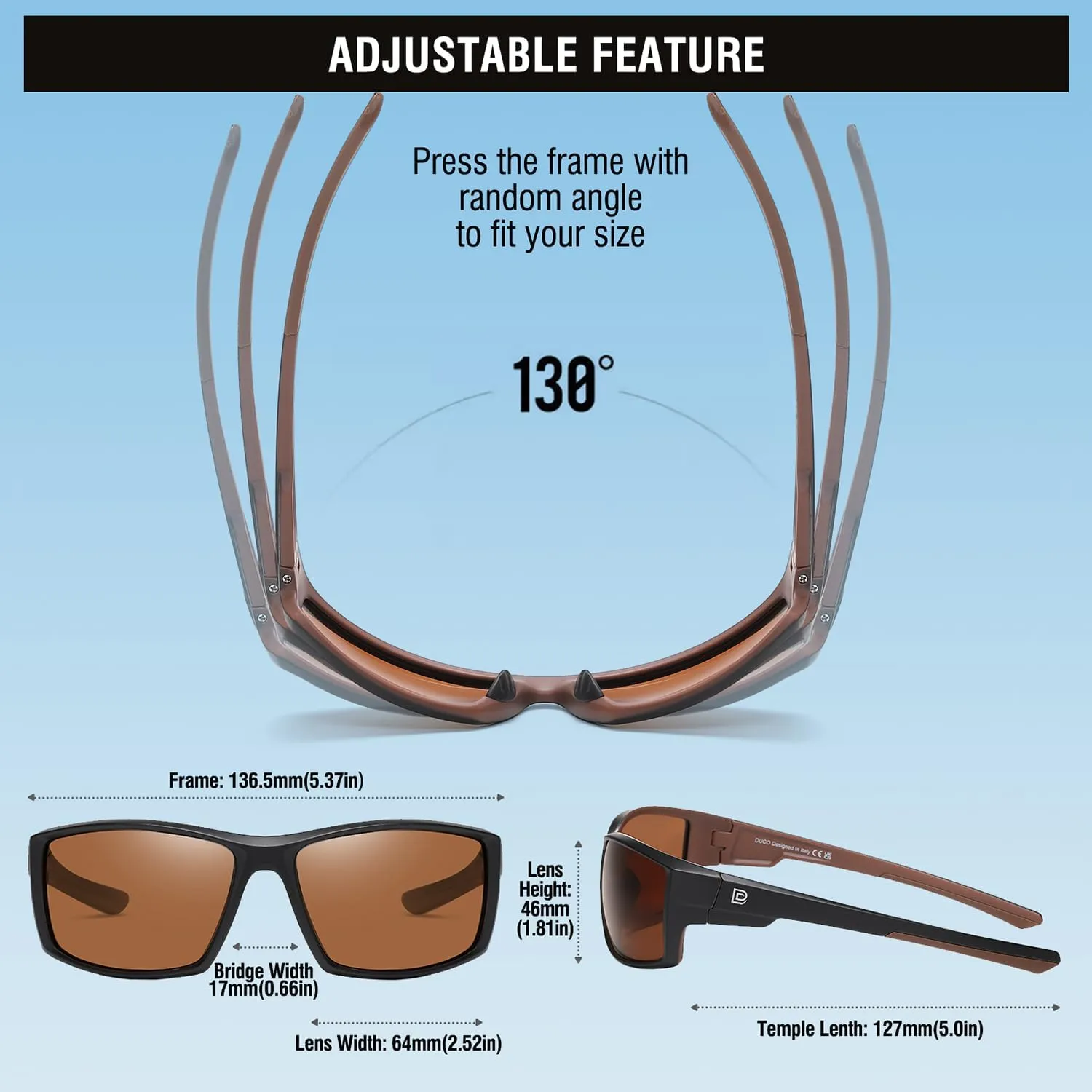 DUCO Polarized Sports Sunglasses for Men Women UV400 Protection Lightweight Frame for Fishing Driving Running F103