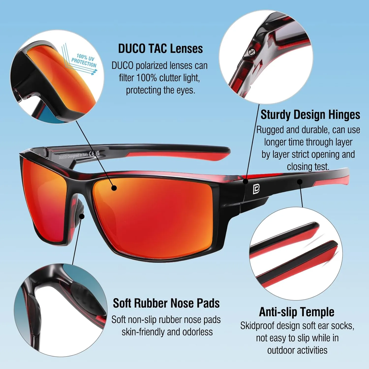 DUCO Polarized Sports Sunglasses for Men Women UV400 Protection Lightweight Frame for Fishing Driving Running F103