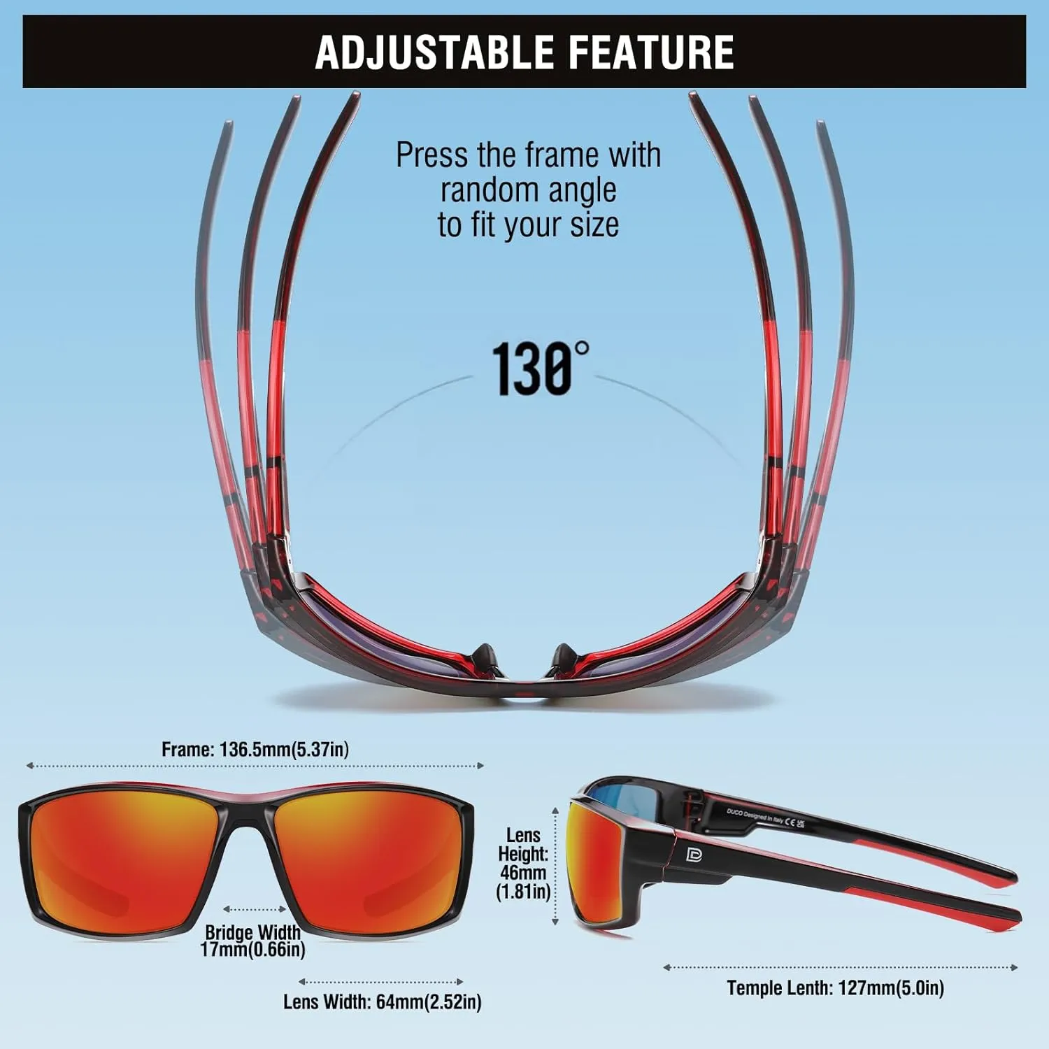 DUCO Polarized Sports Sunglasses for Men Women UV400 Protection Lightweight Frame for Fishing Driving Running F103