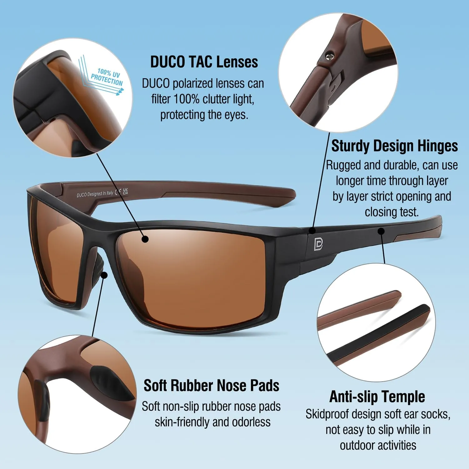 DUCO Polarized Sports Sunglasses for Men Women UV400 Protection Lightweight Frame for Fishing Driving Running F103