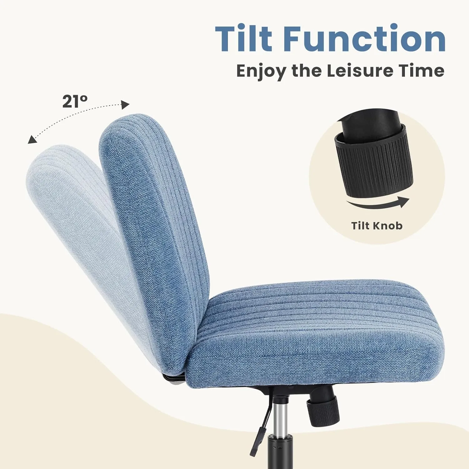 DUMOS Criss Cross Legged Office Chair, Armless No Wheels Wide Seat, Modern Home Desk Height Adjustable Swivel Fabric Comfortable Vanity Seating for Bedroom