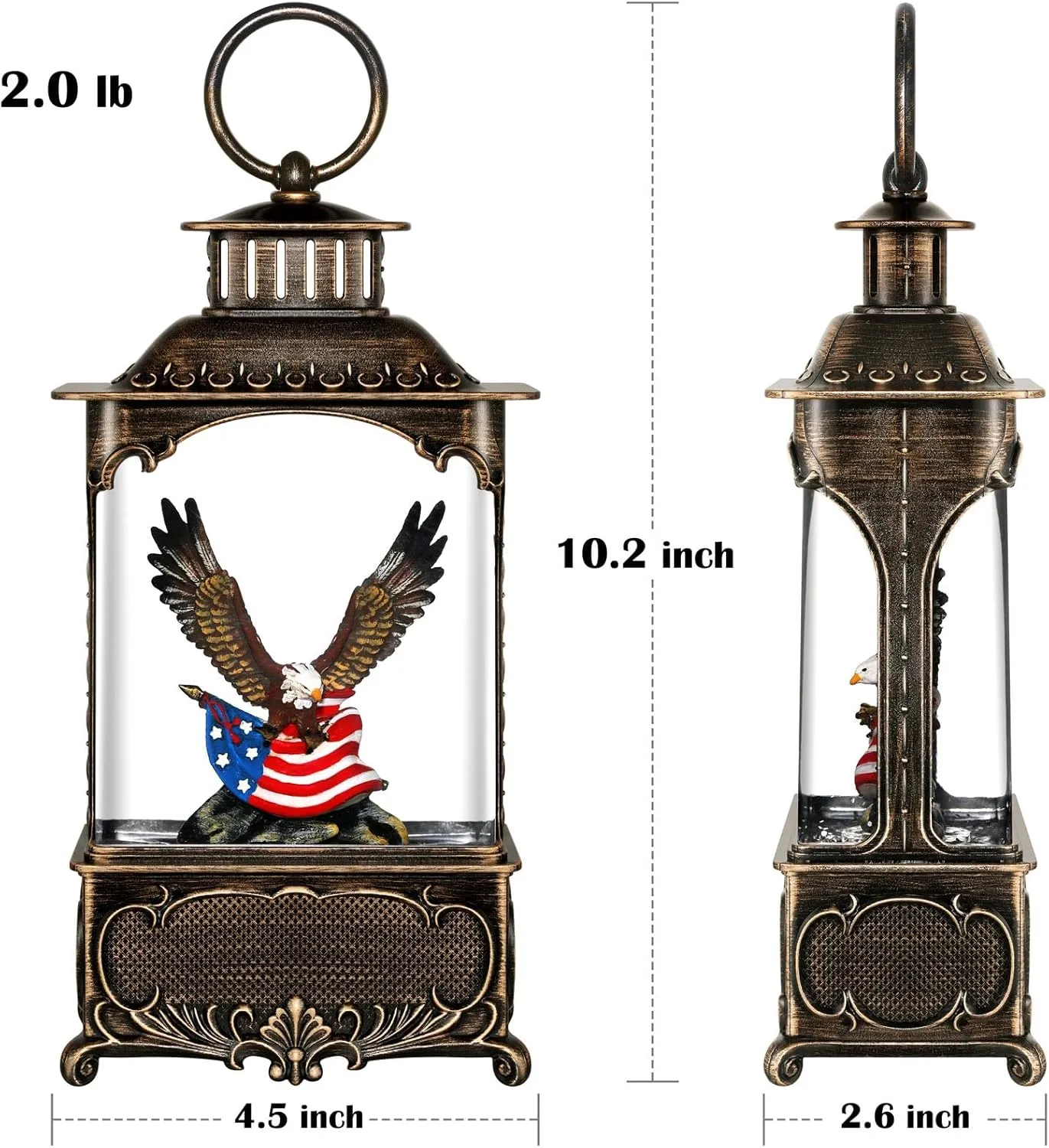 Eagle Snow Globe Lantern 4th of July Decorations Independence Day with Timer, USB and Battery Powered Patriotic Eagle and American Flag 10.2 inch
