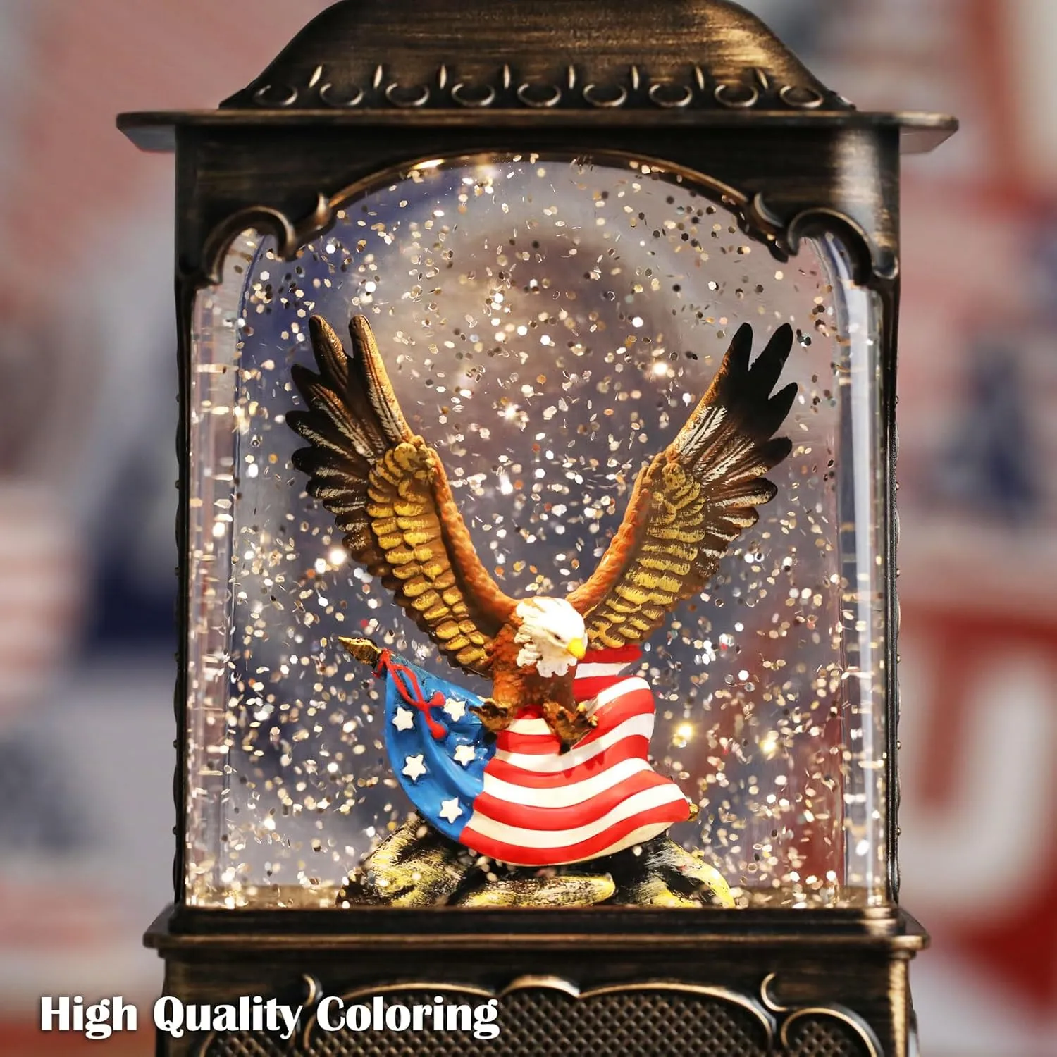 Eagle Snow Globe Lantern 4th of July Decorations Independence Day with Timer, USB and Battery Powered Patriotic Eagle and American Flag 10.2 inch