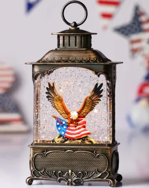 Eagle Snow Globe Lantern 4th of July Decorations Independence Day with Timer, USB and Battery Powered Patriotic Eagle and American Flag 10.2 inch