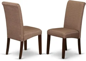 East West Furniture BAP3T18 Barry Parson Kitchen Chairs - Brown Linen Linen Fabric Upholstered Dining Chairs, Set of 2, Mahogany