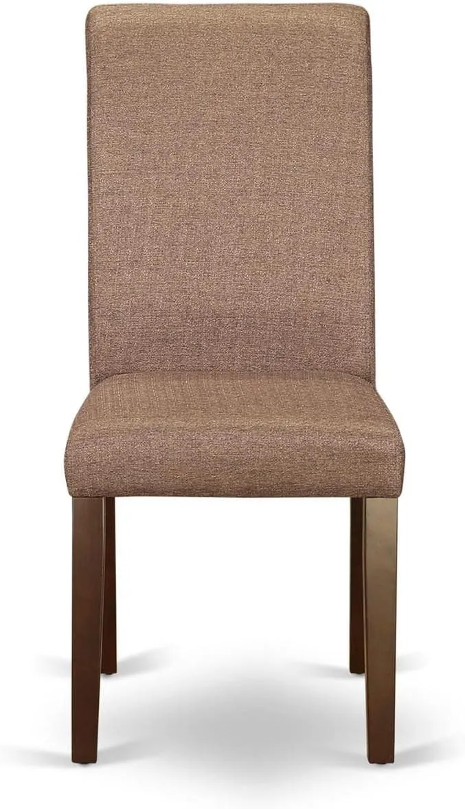 East West Furniture BAP3T18 Barry Parson Kitchen Chairs - Brown Linen Linen Fabric Upholstered Dining Chairs, Set of 2, Mahogany