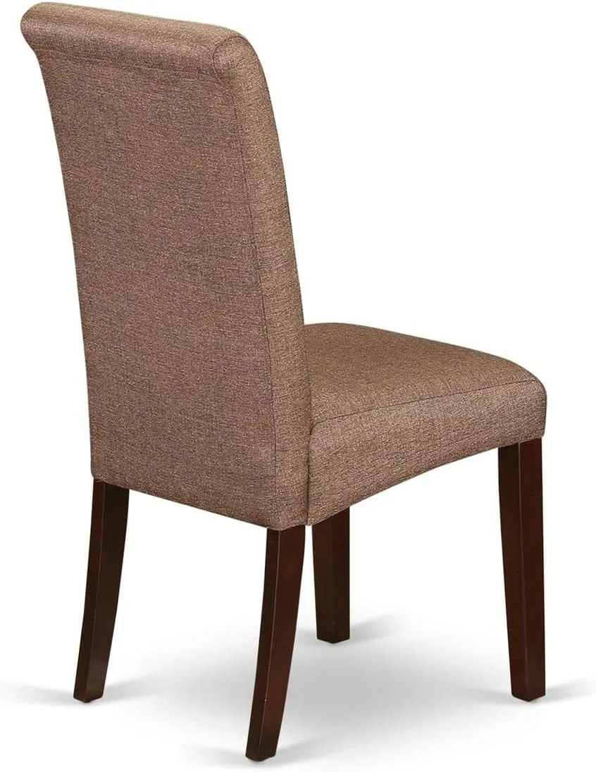 East West Furniture BAP3T18 Barry Parson Kitchen Chairs - Brown Linen Linen Fabric Upholstered Dining Chairs, Set of 2, Mahogany