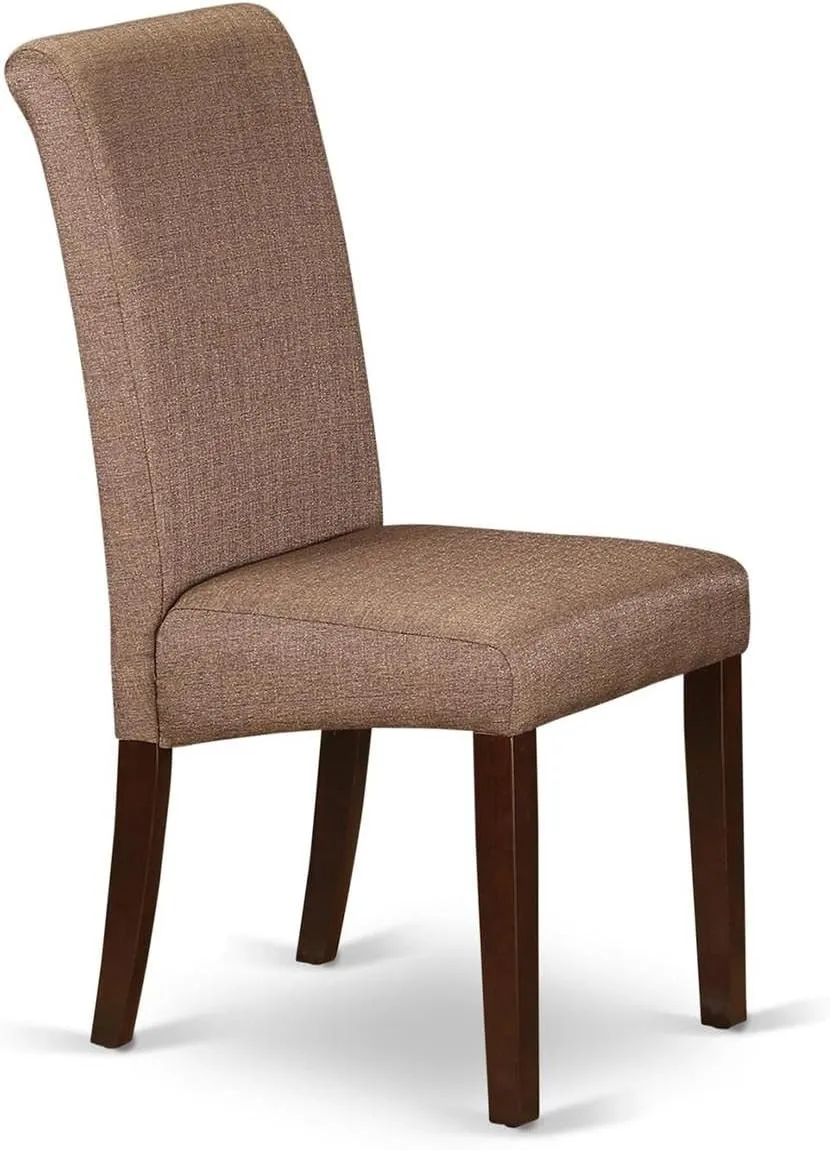 East West Furniture BAP3T18 Barry Parson Kitchen Chairs - Brown Linen Linen Fabric Upholstered Dining Chairs, Set of 2, Mahogany