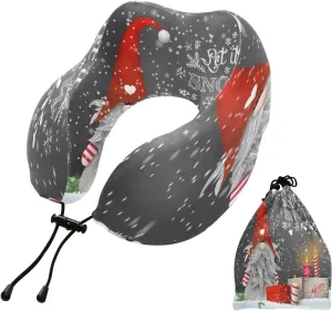 Eionryn Christmas Winter Gnome Travel Pillow Traditional Candles Xmas Gift Memory Foam Neck Pillow with Travel Bag Soft for Headrest Sleep Airplane Car Travel Home,Office