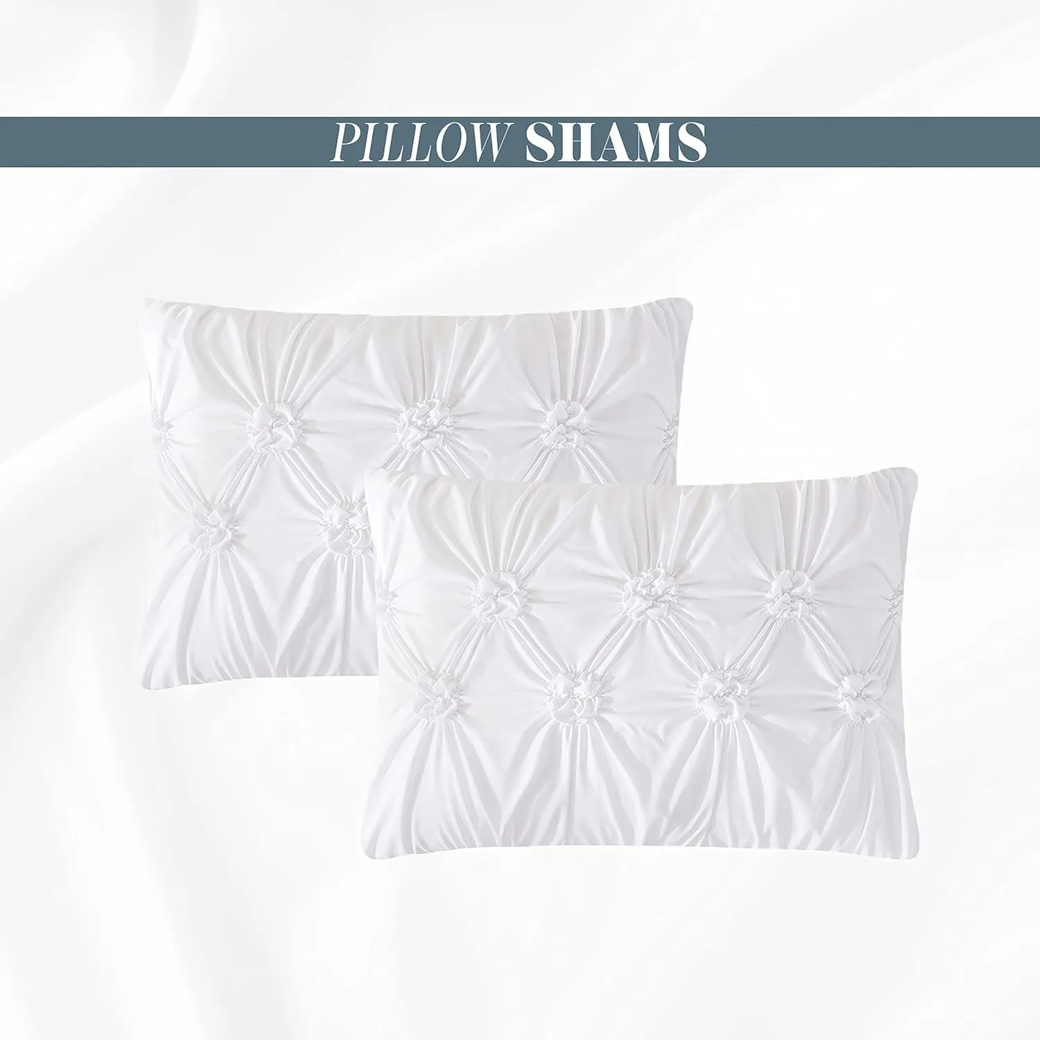 Elegant Comfort 12-Piece Bed-in-a-Bag, Ella Pleated Ruched Pintuck Comforter Set, 6-Piece Sheet Set Featuring Smart Pockets, Matching Decorative Pillows, All Season Bedding, California King, White