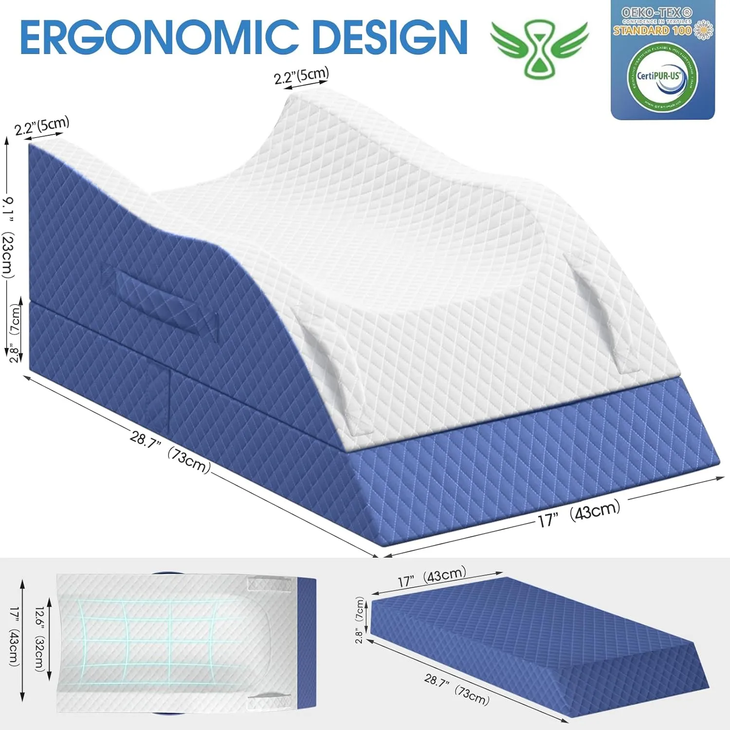 Elevation Pillows for Leg After Surgery, Memory Foam Adjustable Wedge Pillow for Injury or Rest, Ankle Pillow for Sleeping Blood Circulation Blue/Double Leg
