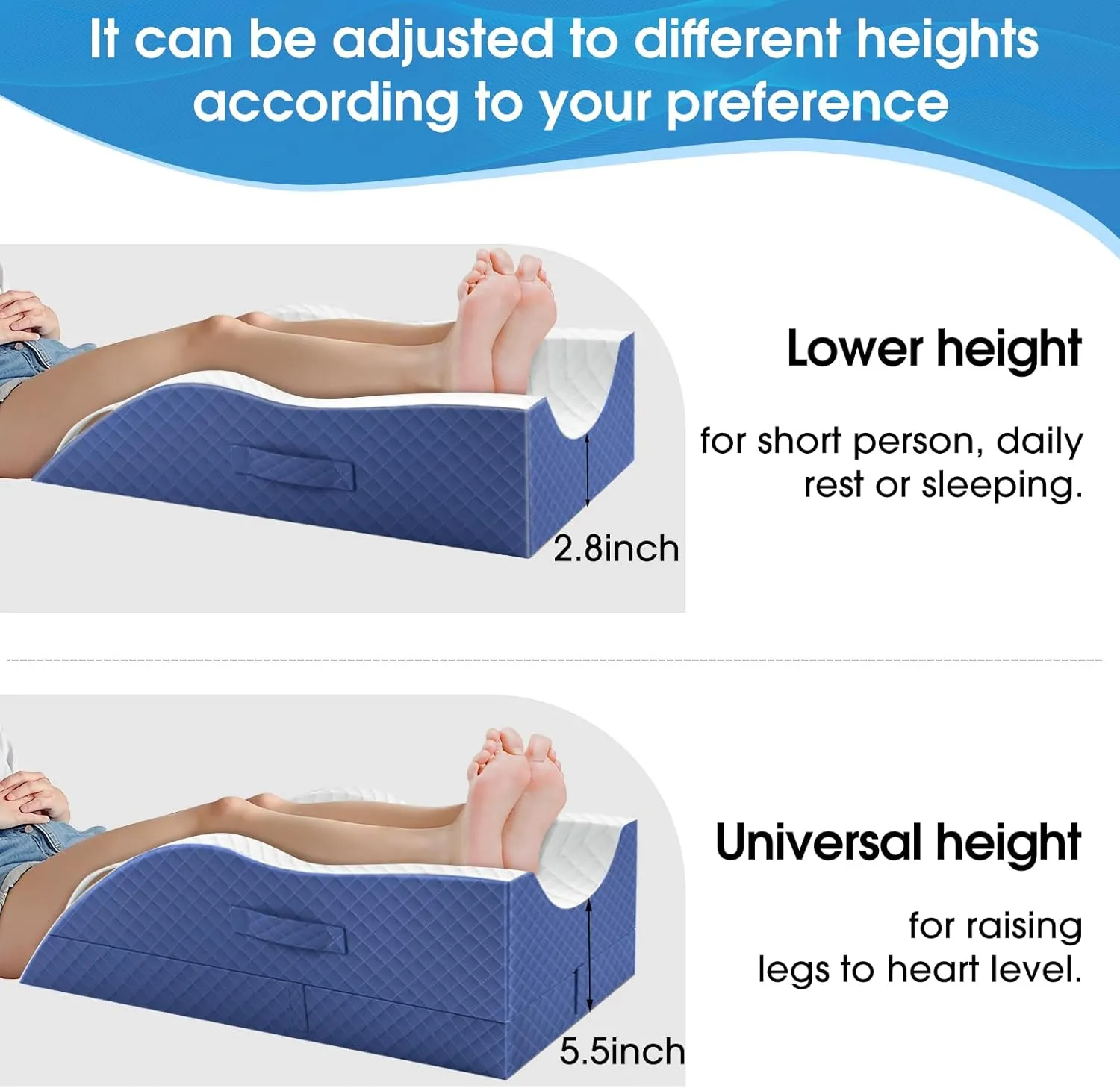 Elevation Pillows for Leg After Surgery, Memory Foam Adjustable Wedge Pillow for Injury or Rest, Ankle Pillow for Sleeping Blood Circulation Blue/Double Leg