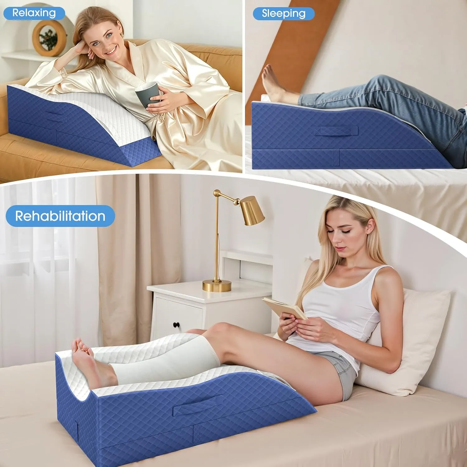 Elevation Pillows for Leg After Surgery, Memory Foam Adjustable Wedge Pillow for Injury or Rest, Ankle Pillow for Sleeping Blood Circulation Blue/Double Leg