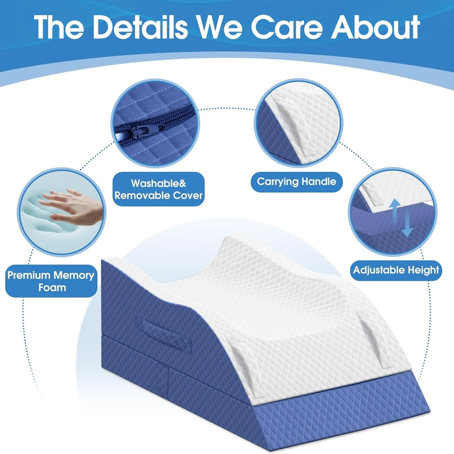 Elevation Pillows for Leg After Surgery, Memory Foam Adjustable Wedge Pillow for Injury or Rest, Ankle Pillow for Sleeping Blood Circulation Blue/Double Leg