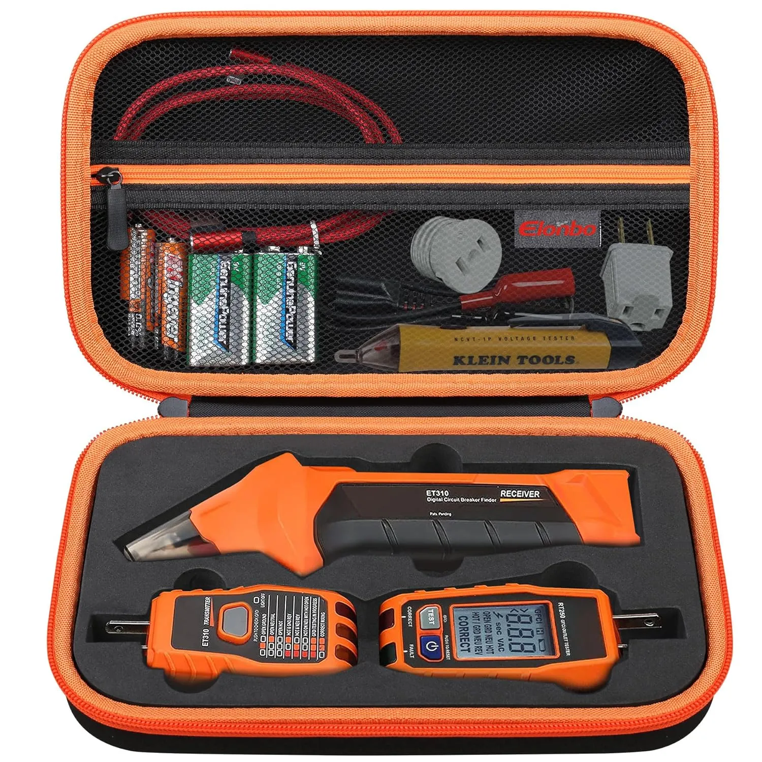 Elonbo Carrying Case for Klein Tools 80016/80041/ ET310 AC Circuit Breaker Finder Tool Klein Tools RT250 GFCI Outlet Tester, Electrical Tools Storage Organizer Holder Bag,Black Inside Black
