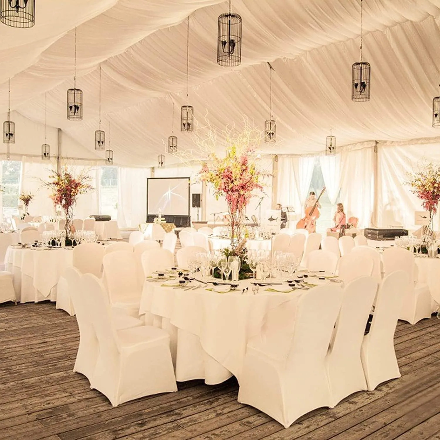 EMART Ivory Chair Covers 50 Pcs Spandex Stretch Universal Standard Seat Slipcovers Fitted for Wedding Bulk, Party, Banquet and Holidays Celebration