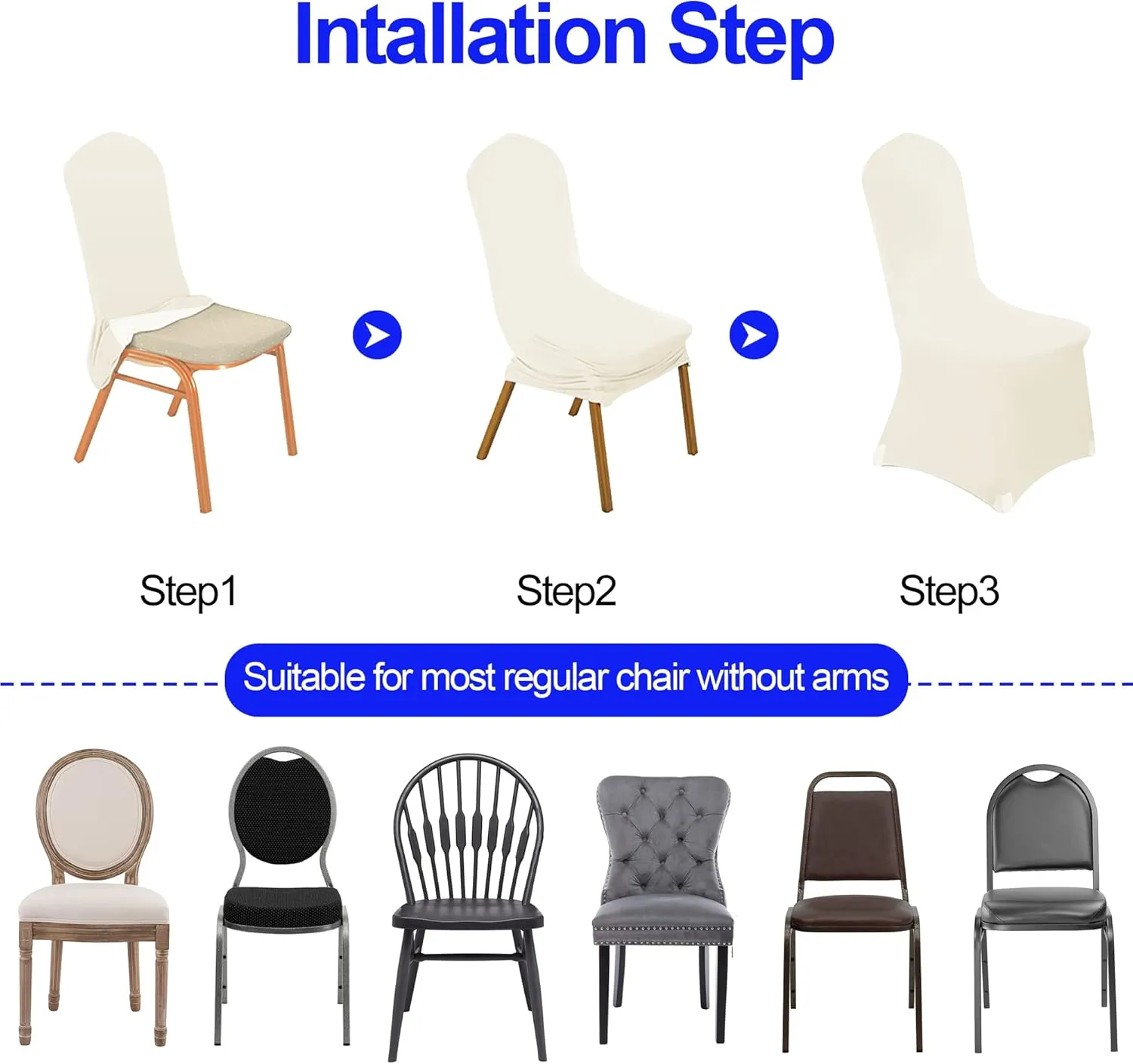 EMART Ivory Chair Covers 50 Pcs Spandex Stretch Universal Standard Seat Slipcovers Fitted for Wedding Bulk, Party, Banquet and Holidays Celebration