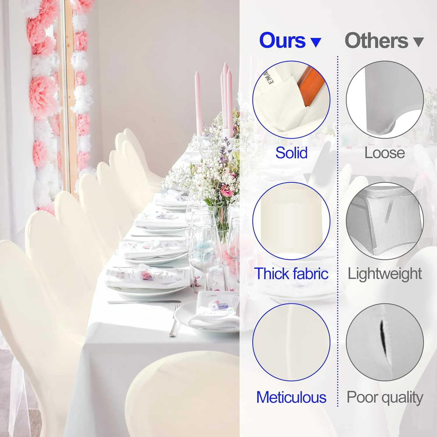 EMART Ivory Chair Covers 50 Pcs Spandex Stretch Universal Standard Seat Slipcovers Fitted for Wedding Bulk, Party, Banquet and Holidays Celebration