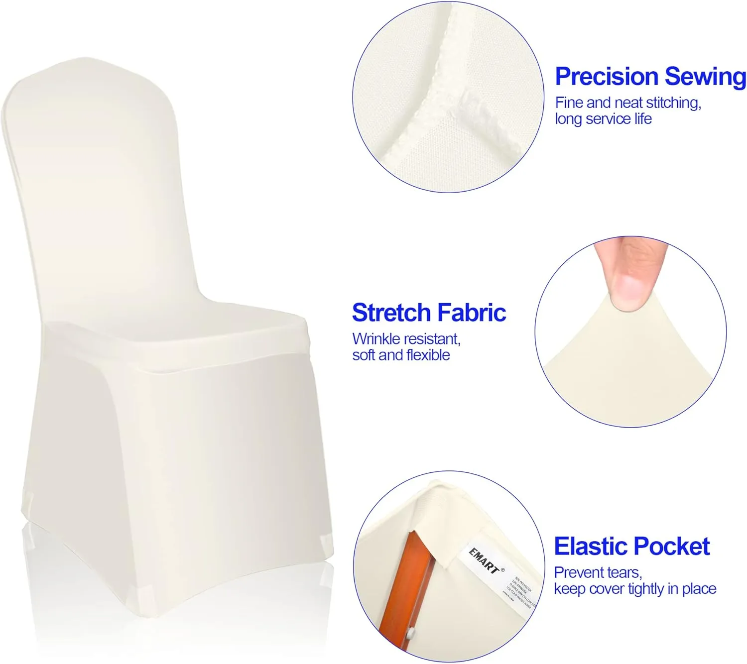 EMART Ivory Chair Covers 50 Pcs Spandex Stretch Universal Standard Seat Slipcovers Fitted for Wedding Bulk, Party, Banquet and Holidays Celebration