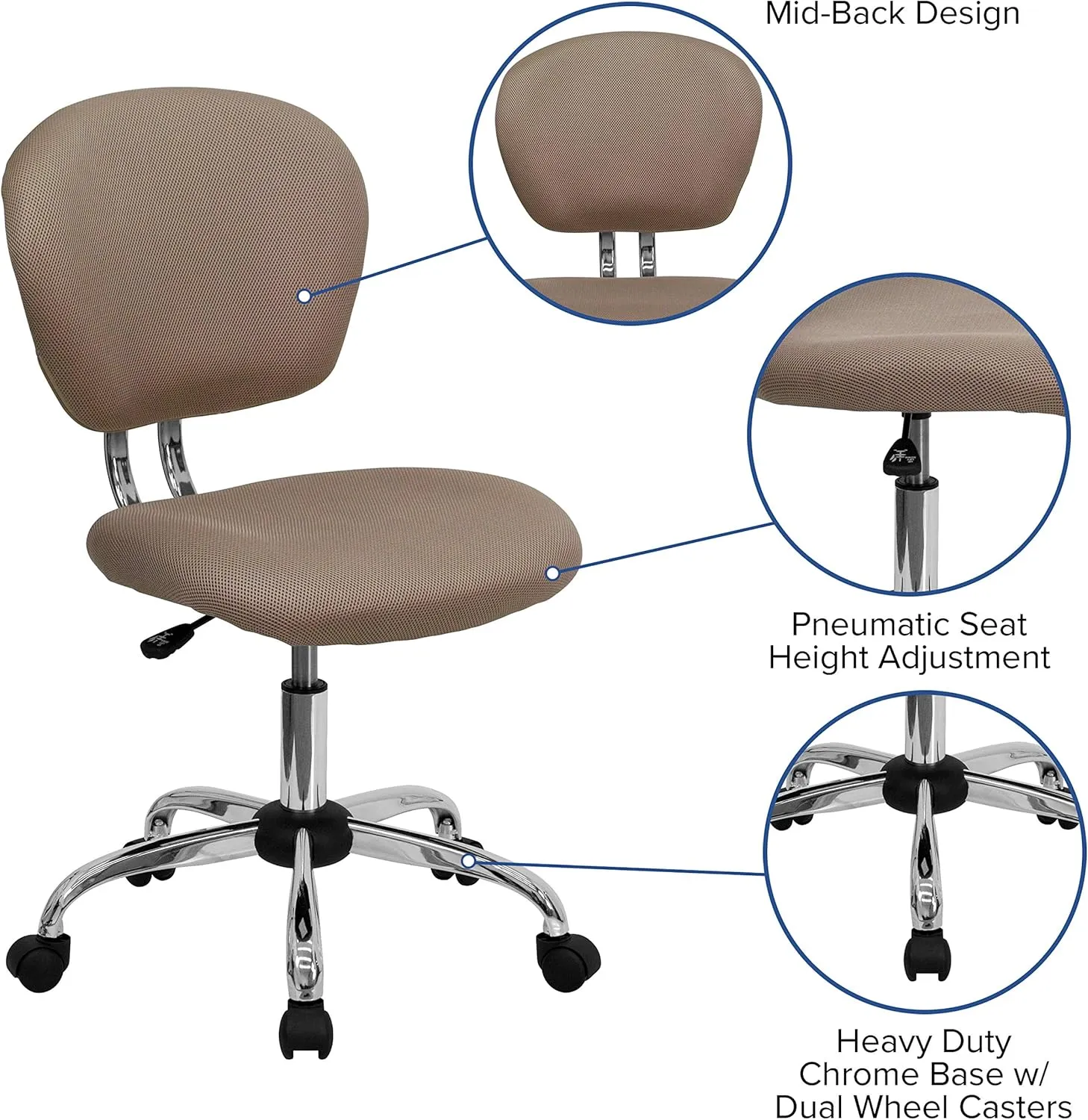 EMMA   OLIVER Mid-Back Coffee Brown Mesh Padded Swivel Task Office Chair with Chrome Base