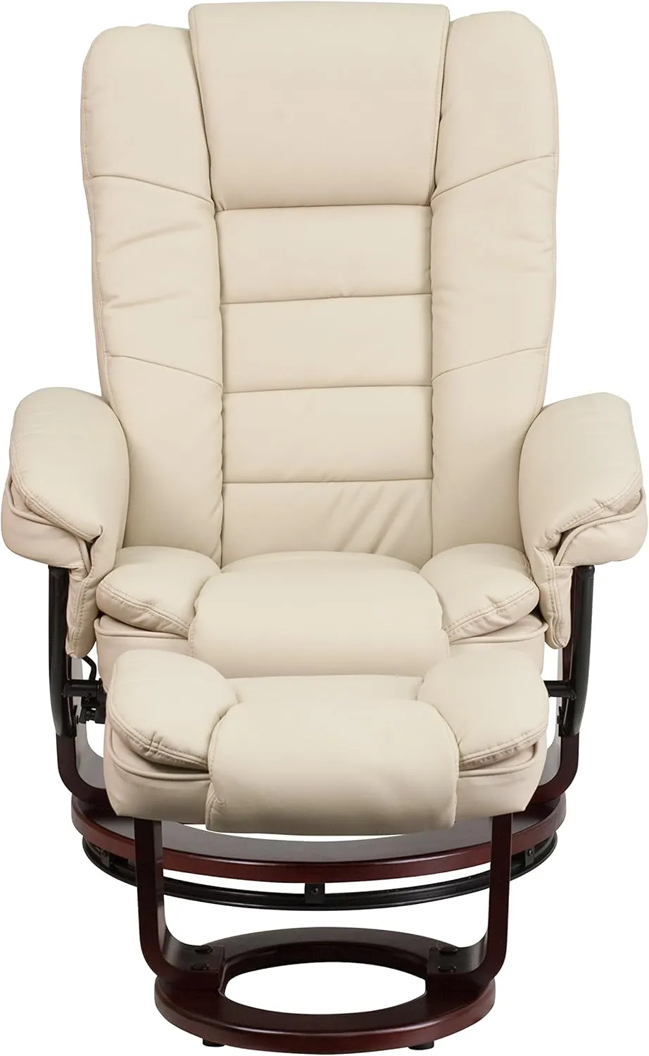 EMMA   OLIVER Multi-Position Stitched Recliner & Ottoman with Swivel Base in Beige LeatherSoft