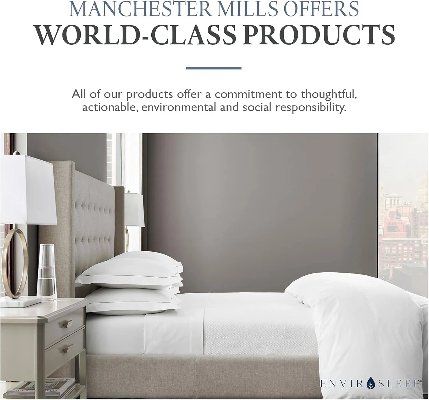 Envirosleep Dream Surrender Firm Support Pillows - Hypoallergenic Polyester Filled Cotton Shell Pillow Set, Standard Size 2 Pillow Set for Hotel or Home Use, by Manchester Mills