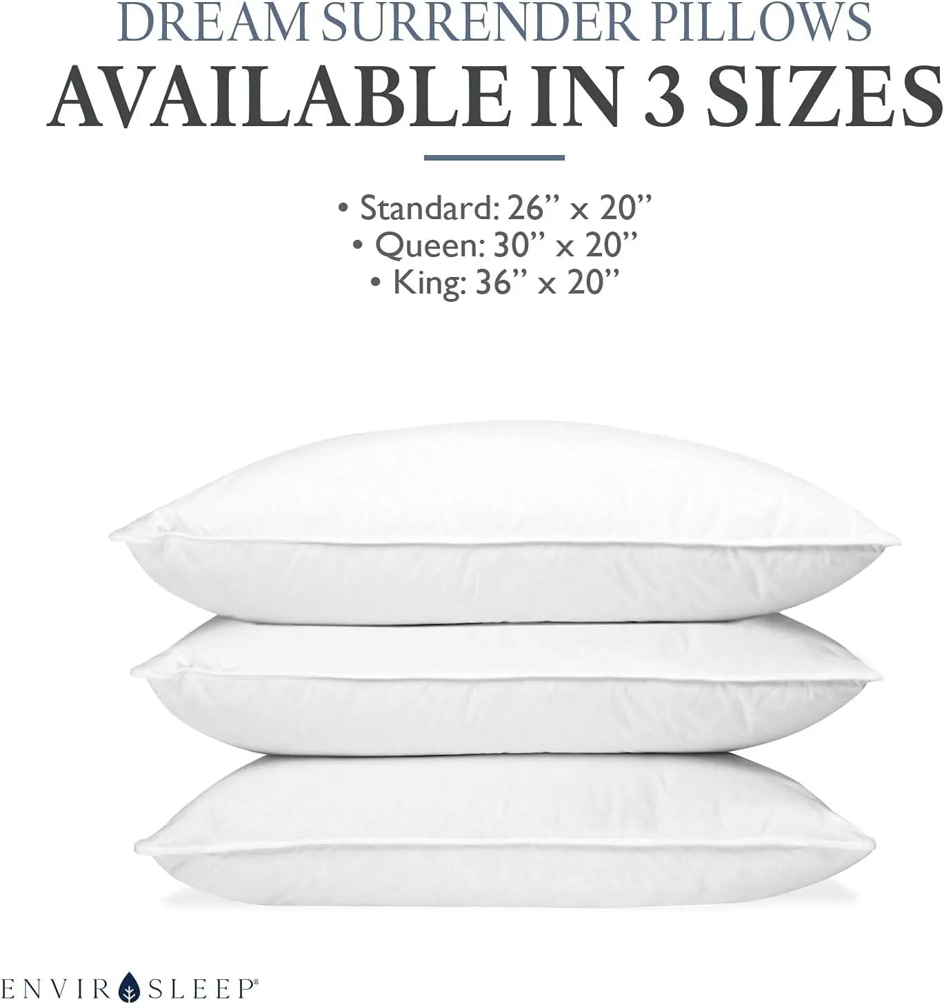 Envirosleep Dream Surrender Firm Support Pillows - Hypoallergenic Polyester Filled Cotton Shell Pillow Set, Standard Size 2 Pillow Set for Hotel or Home Use, by Manchester Mills