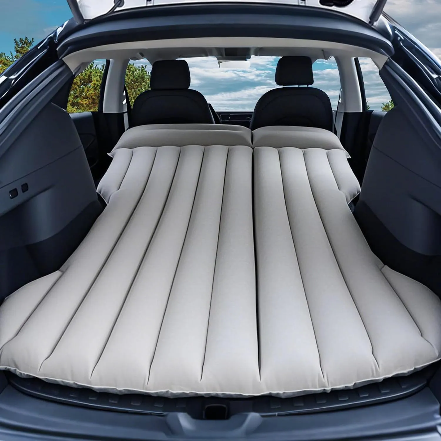 Ergocar Tesla Model Y Inflatable Mattress Soft Flocking Thickened Two Pillows Travel Camping Bed Comfortable Car Sleeping Mat Double-Layer Inflatable Valve