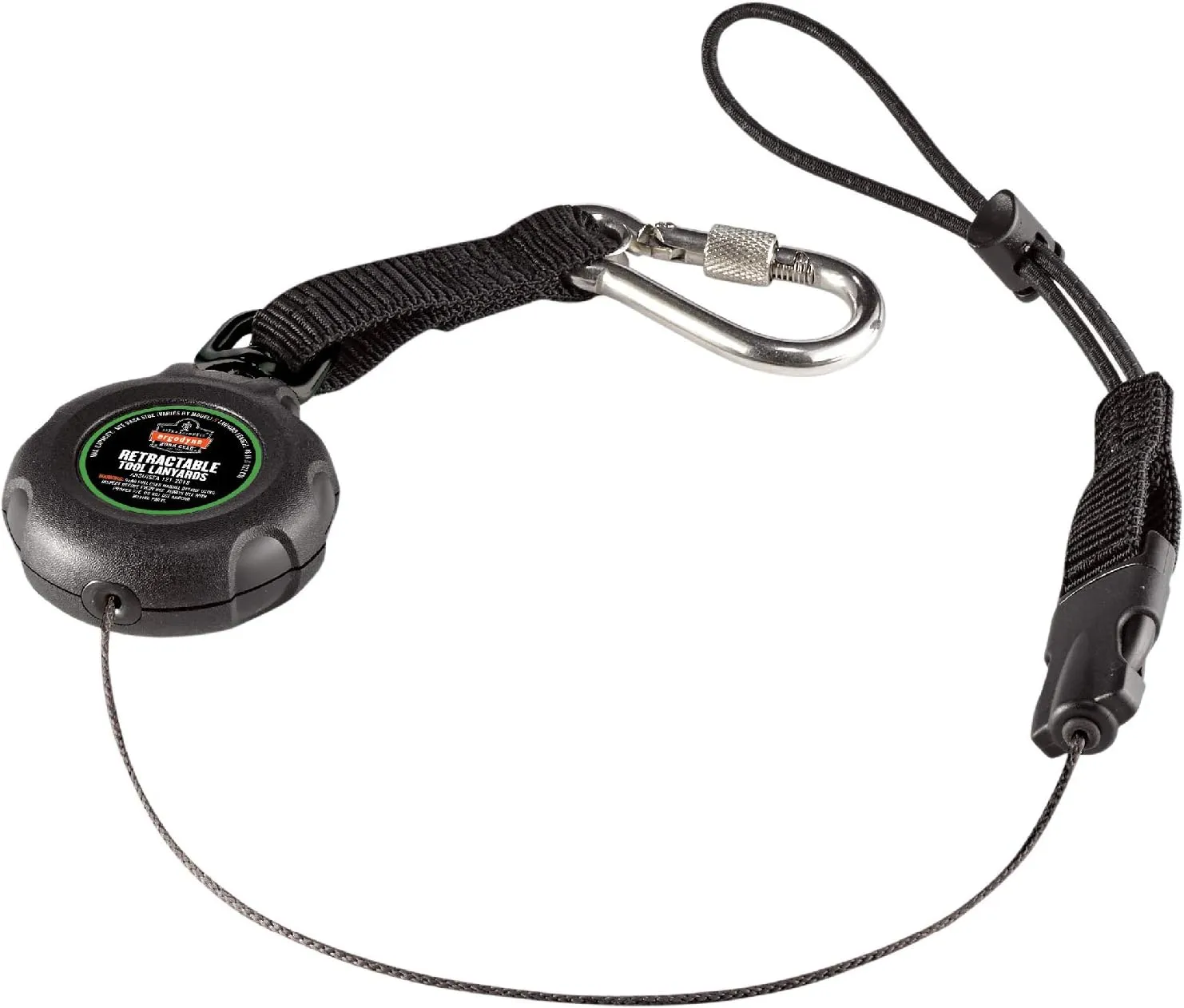 Ergodyne Squids 3001 Retractable Tool Lanyard with Carabiner Mount and Loop Attachment End, Tool Weight Capacity 2 lbs,Black