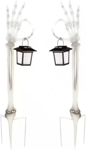Evergreen Flag 29 H Skeleton Hand Garden Stake with Solar Flickering Light Lantern | Wickedly Creepy Pathway Lights | Scary Halloween Decor for Yard, Garden, Pathway, Patio