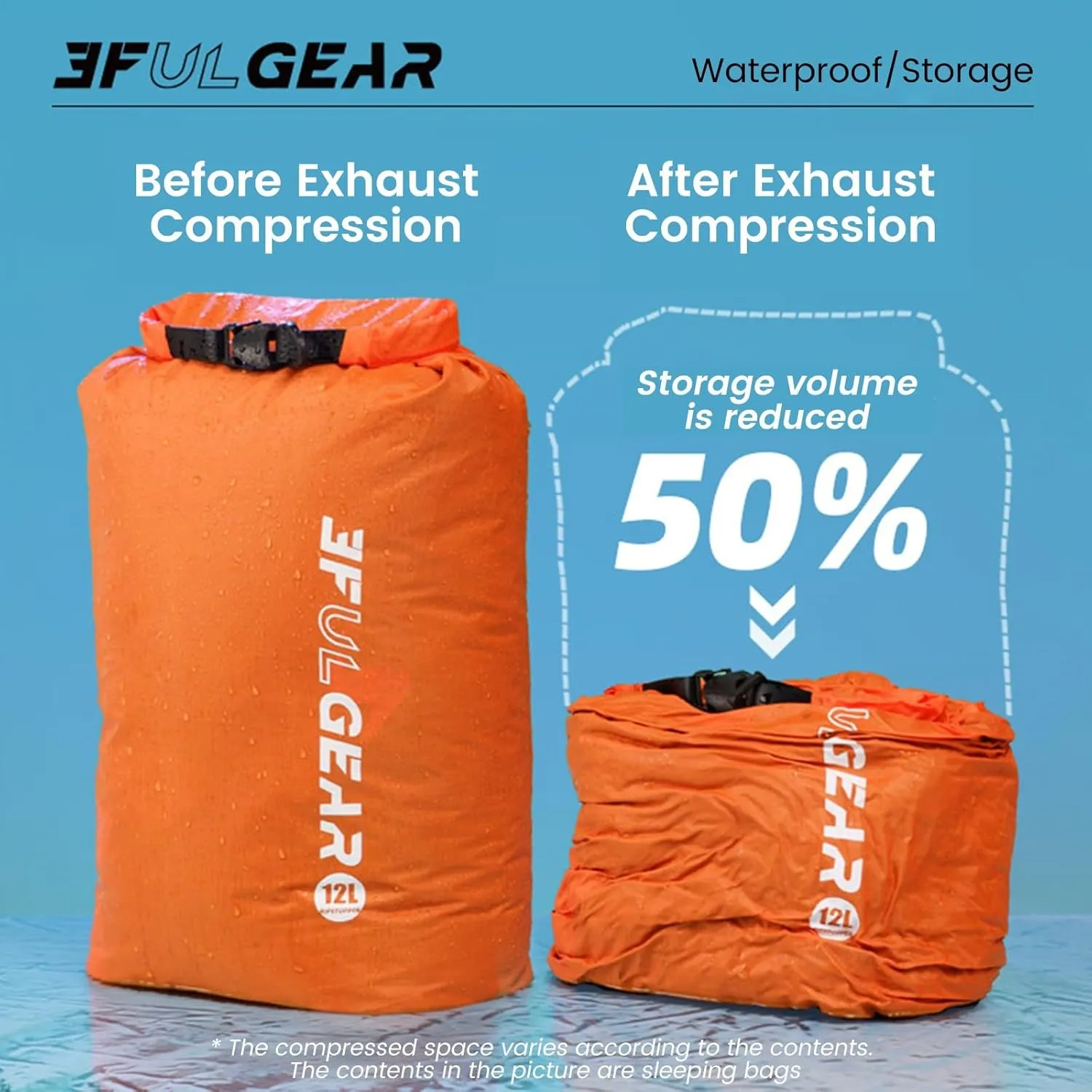 Exhaustable Compression Stuff Sacks, Sleeping Bag Stuff Sack with Exhaust Valve