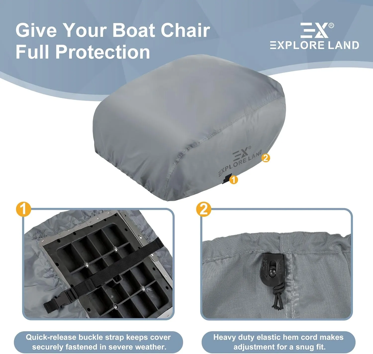 Explore Land Boat Folding Seat Cover - Waterproof 600D Heavy Duty Boat Folding Chair Cover - 18W x 20D x 14H inch, Grey