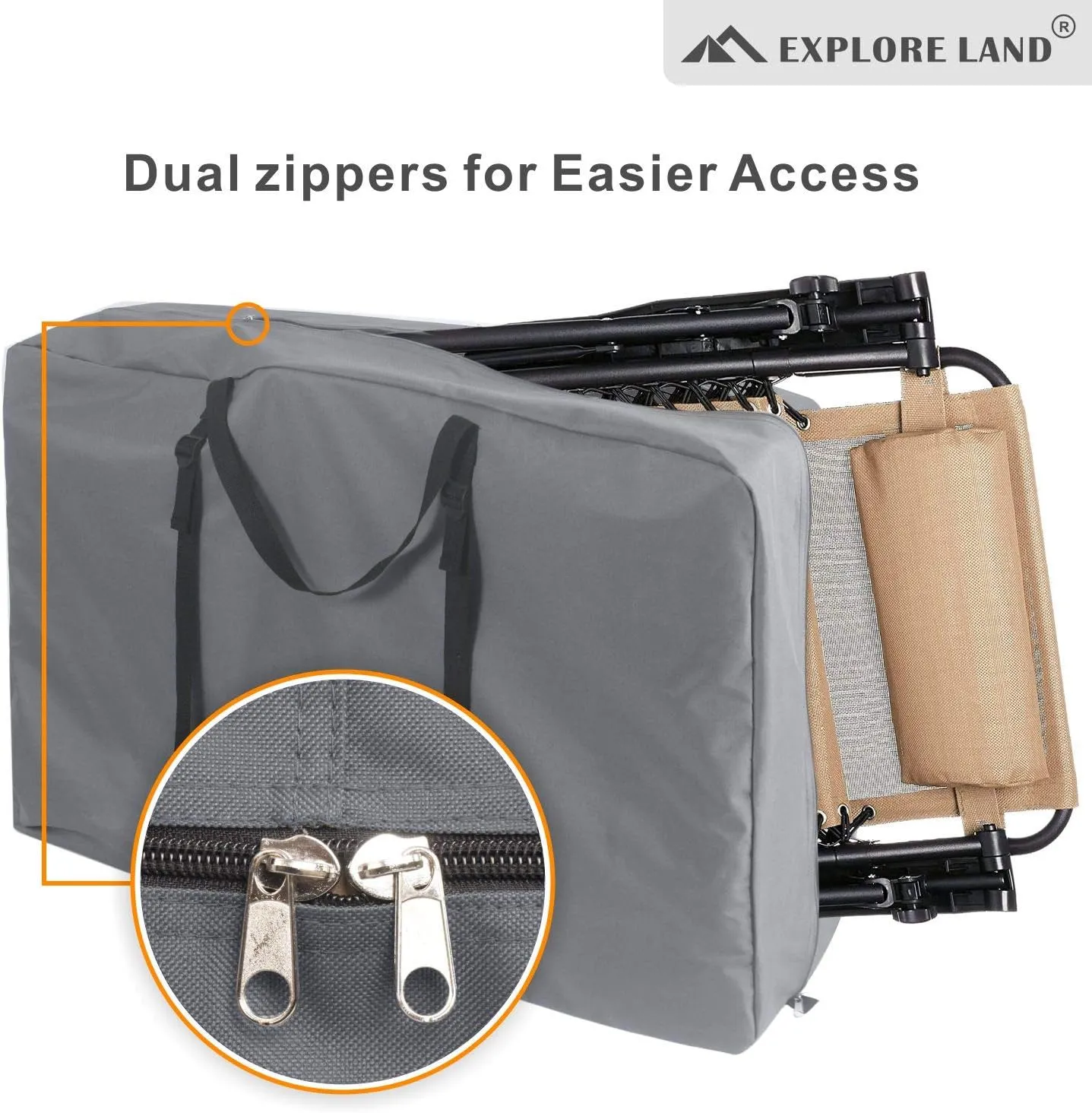 Explore Land Heavy Duty Chair Storage Bag for Folding Longue Zero Gravity Light Weight Transport Folding Rollator Walker (Grey)
