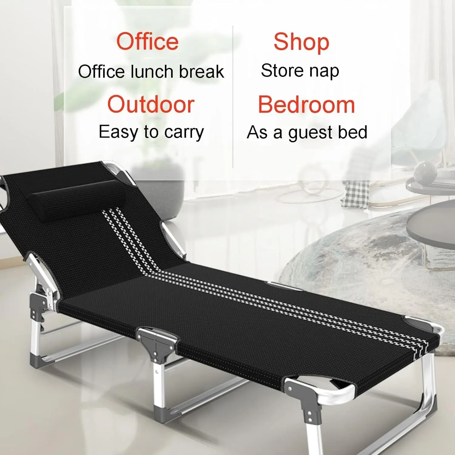 EYPKPL cots for Sleeping Portable Folding Bed 5 Gears Adjustable Folding Camping Bed with Mattress Cots for Camping Support 200kg Lounge Chair Stretching Freely