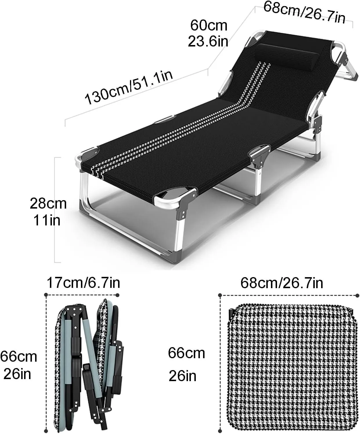 EYPKPL cots for Sleeping Portable Folding Bed 5 Gears Adjustable Folding Camping Bed with Mattress Cots for Camping Support 200kg Lounge Chair Stretching Freely