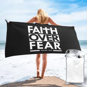 Faith Over Fear Bible Scripture Verse Christian Beach Towel Quick Dry Sand Free Lightweight Large 31.5"x63" with Travel Bag - Vacation Essentials Bath Towel for Pool, Summer