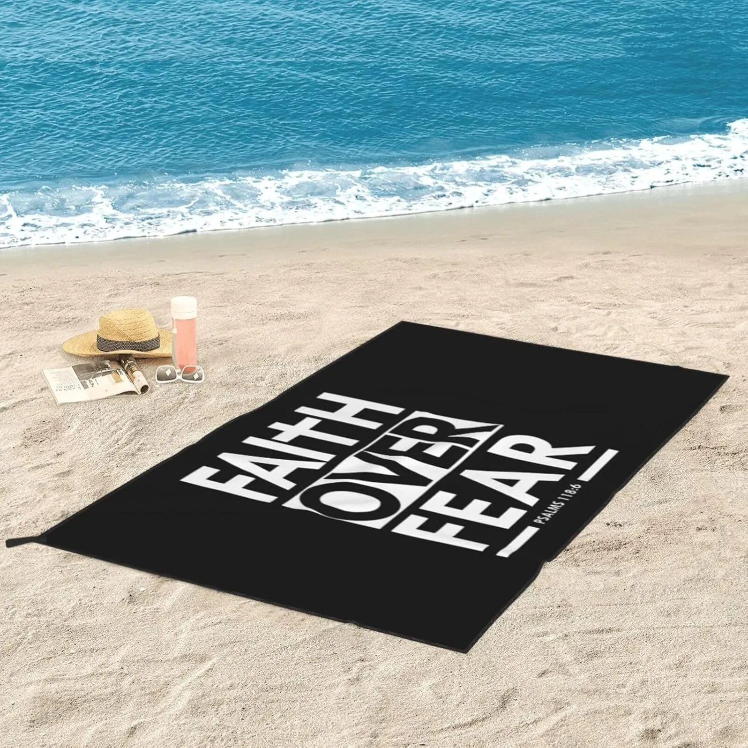 Faith Over Fear Bible Scripture Verse Christian Beach Towel Quick Dry Sand Free Lightweight Large 31.5"x63" with Travel Bag - Vacation Essentials Bath Towel for Pool, Summer