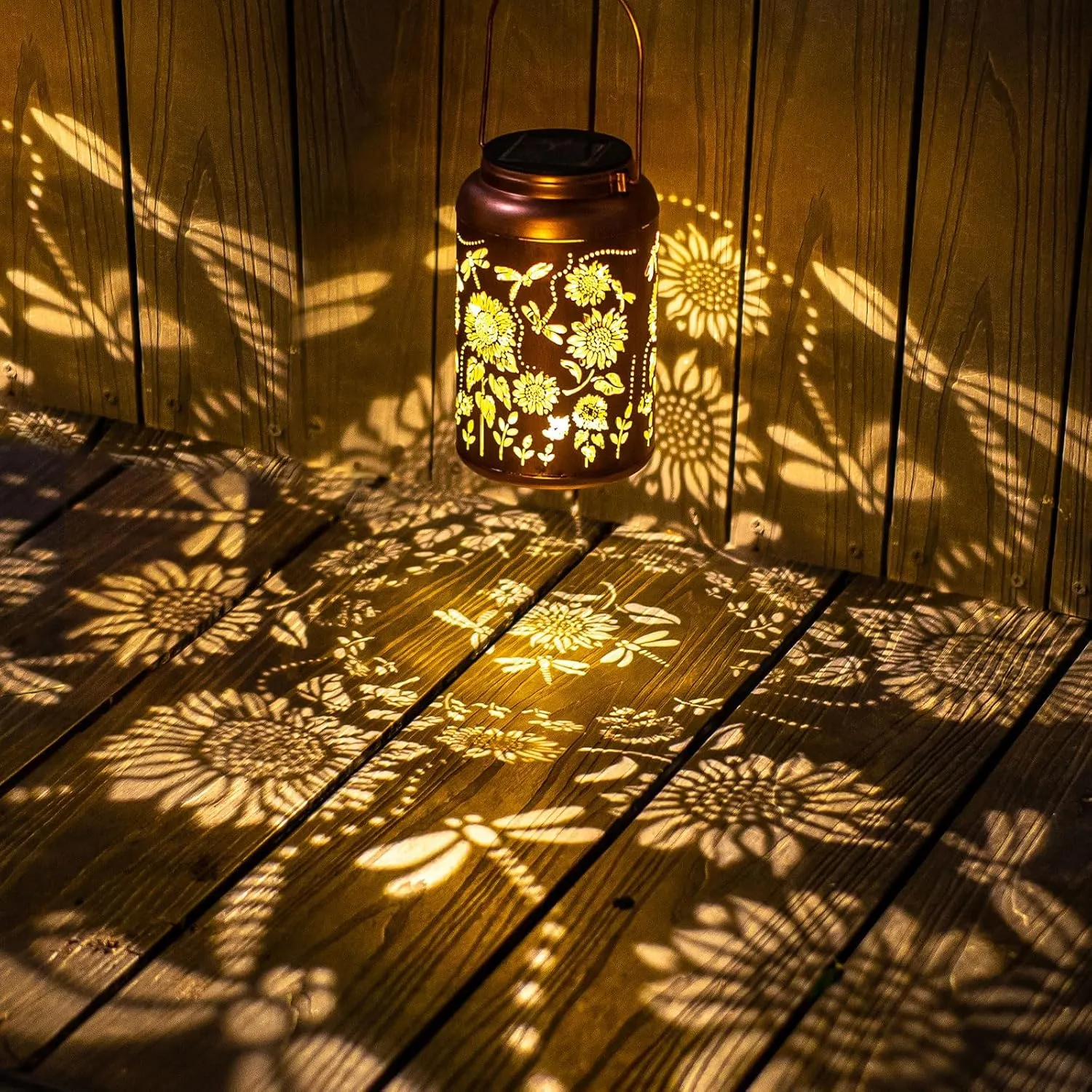 Fathers Day Gifts Solar Lanterns Outdoor Waterproof Dragonfly Hanging Solar Lights Birthday Gifts for Women Men Mom Sunflower Lantern Outdoor Garden Decor Metal Light Decorative Yard,Patio,Lawn,Porch