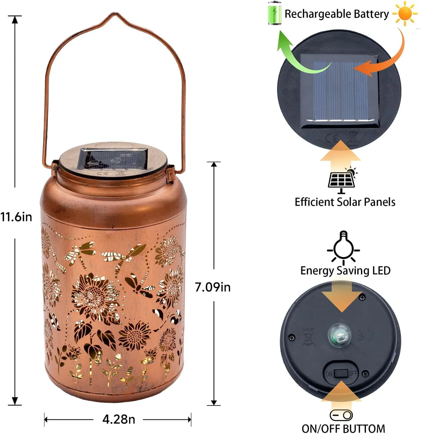 Fathers Day Gifts Solar Lanterns Outdoor Waterproof Dragonfly Hanging Solar Lights Birthday Gifts for Women Men Mom Sunflower Lantern Outdoor Garden Decor Metal Light Decorative Yard,Patio,Lawn,Porch