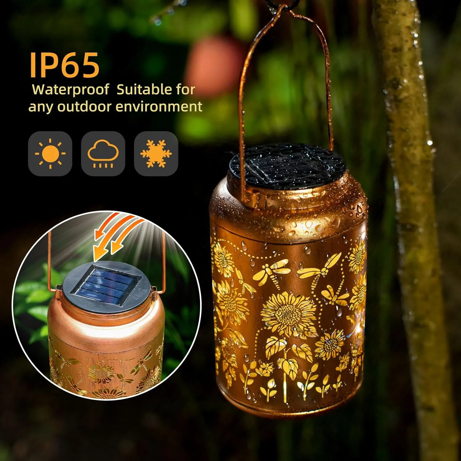Fathers Day Gifts Solar Lanterns Outdoor Waterproof Dragonfly Hanging Solar Lights Birthday Gifts for Women Men Mom Sunflower Lantern Outdoor Garden Decor Metal Light Decorative Yard,Patio,Lawn,Porch