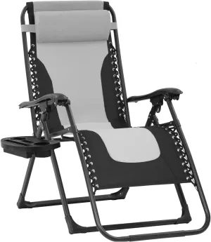 FDW Oversized Padded Zero Gravity Chair Lounge Chair Outdoor Patio Recliner with Cup Holder Adjustable Headrest for Patio Pool Deck Camping Support 380lbs (1, Grey)