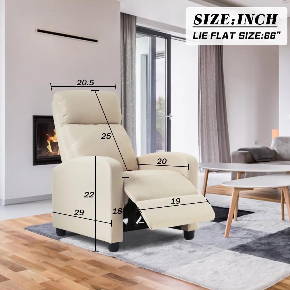 FDW Recliner Chair for Living Room Home Theater Seating Single Reclining Sofa Lounge with Padded Seat Backrest (Beige)