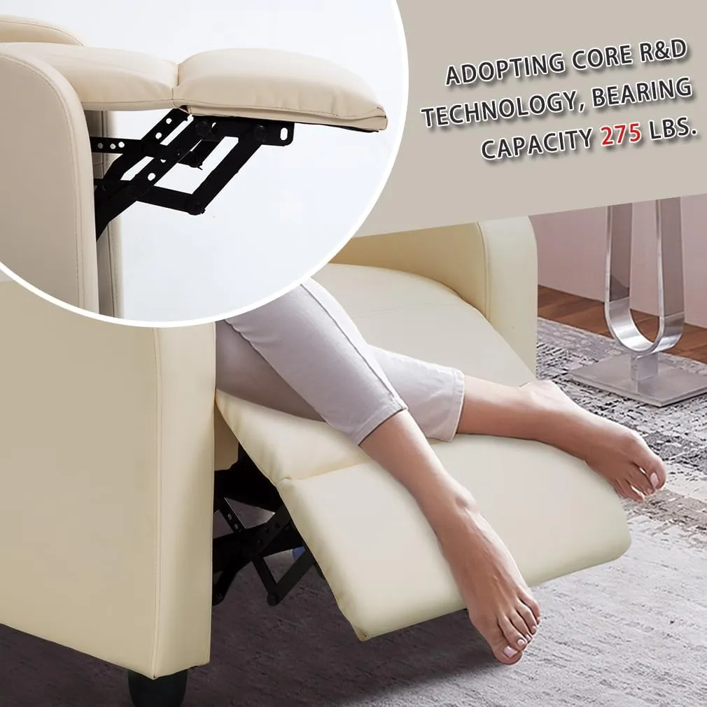 FDW Recliner Chair for Living Room Home Theater Seating Single Reclining Sofa Lounge with Padded Seat Backrest (Beige)