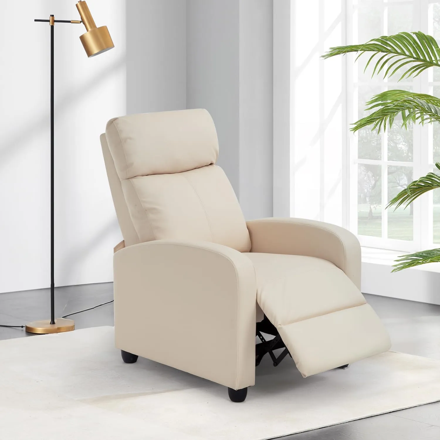 FDW Recliner Chair for Living Room Home Theater Seating Single Reclining Sofa Lounge with Padded Seat Backrest (Beige)