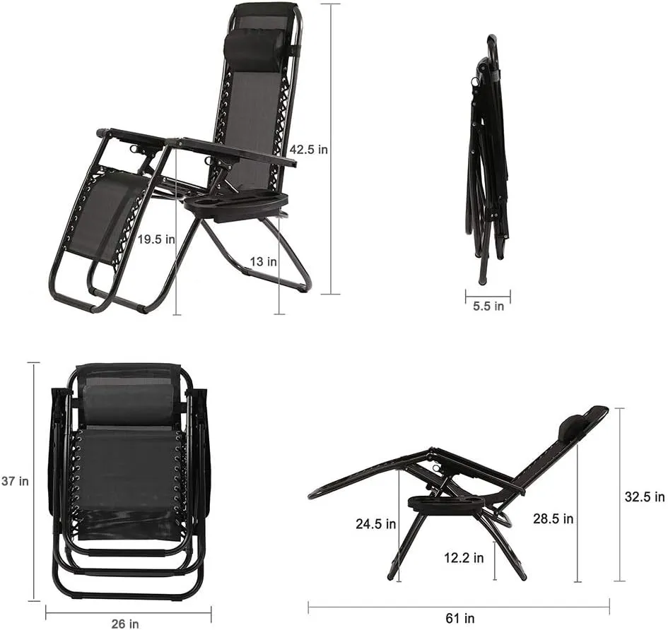 FDW Zero Gravity Lawn Lounge Chairs Set of 2 with Pillow and Cup Holder - Adjustable Reclining Folding Outdoor Chairs for Deck, Beach, Yard
