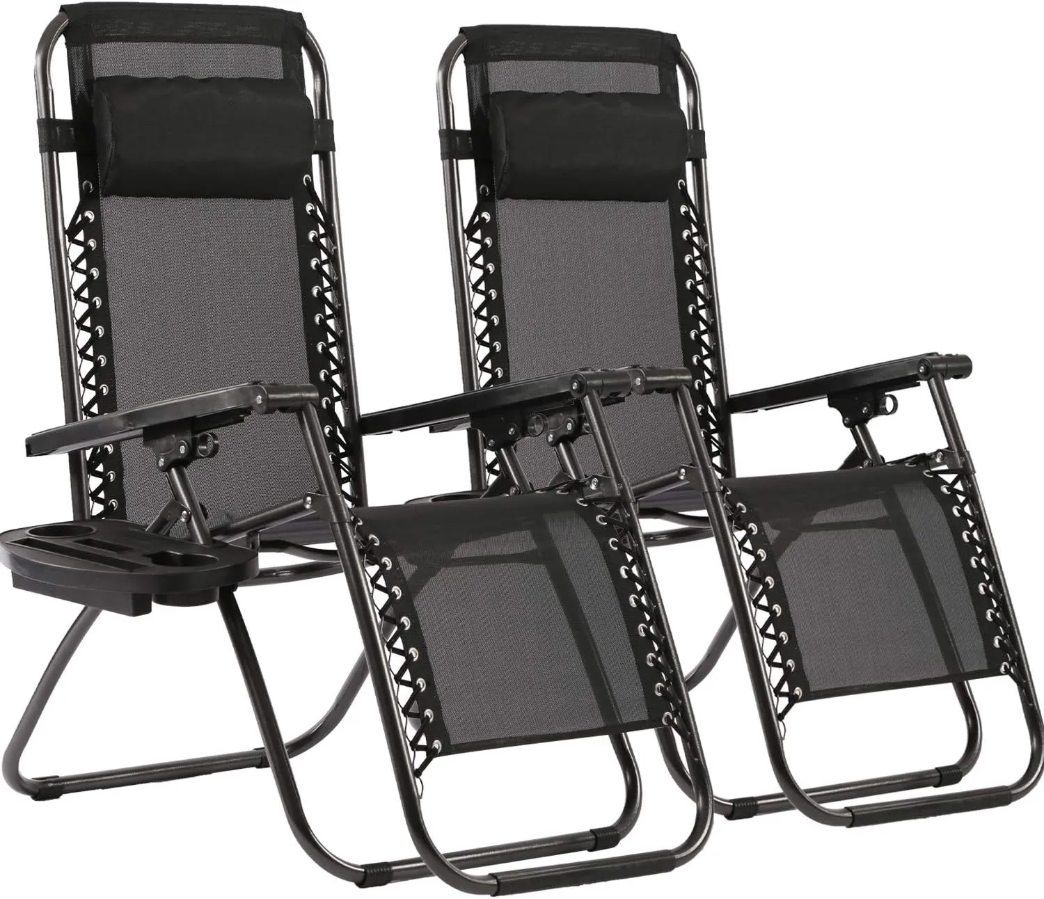 FDW Zero Gravity Lawn Lounge Chairs Set of 2 with Pillow and Cup Holder - Adjustable Reclining Folding Outdoor Chairs for Deck, Beach, Yard